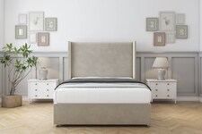 Sloomy Devonshire Cream Plush Divan Bed With Mattress No Drawers With 54" Wingback Headboard 4' Small Double | Cream | Cream | Small Double | 1