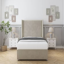Sloomy Devonshire Cream Plush Divan Bed With Mattress No Drawers With 54" Wingback Headboard 4' Small Double | Cream | Cream | Small Double | 1