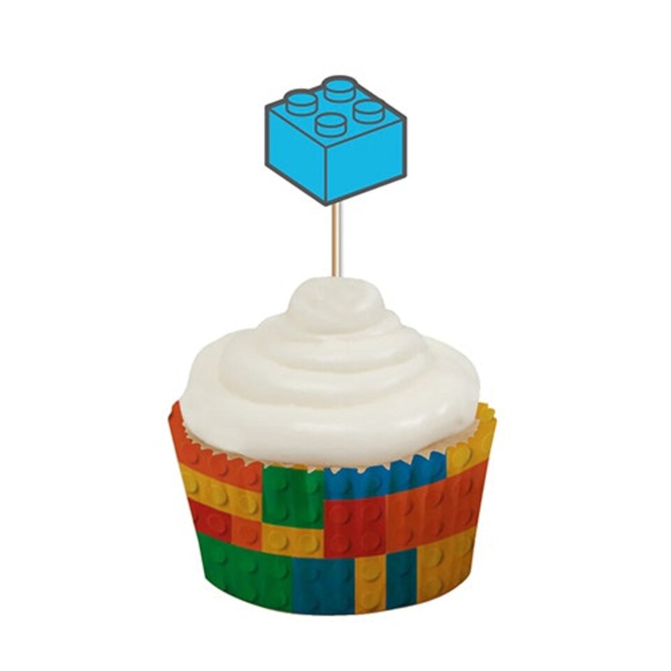 image 1 of Building Blocks Cupcake Food Pick Toppers - Pack of 10