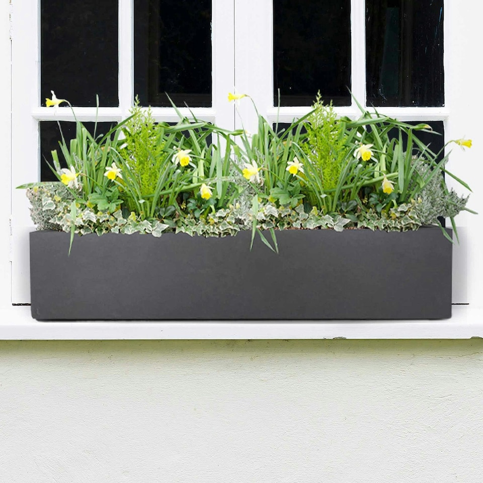 image 1 of Window Box Light Concrete Dark Grey Garden Planter L80 W17 H17.5 cm, 24 ltrs Cap.