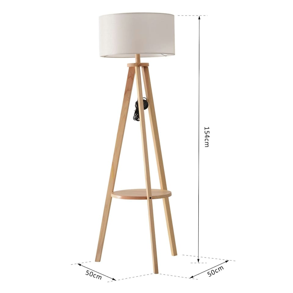 image 1 of HOMCOM Floor Lamp Bedside Light Free Standing Tripod Holder Storage Shelf Linen