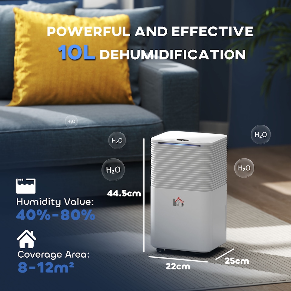 image 1 of HOMCOM 10LDay Dehumidifier with 2L Water Tank, Laundry Drying, Automatic Humidity Sensor, Electric Portable Dehumidifier with 24H Timer, 3 Modes for Home Damp, Mould and Condensation