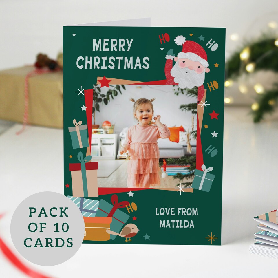 image 1 of Personalised Photo Upload Pack of 10 Santa Christmas Cards