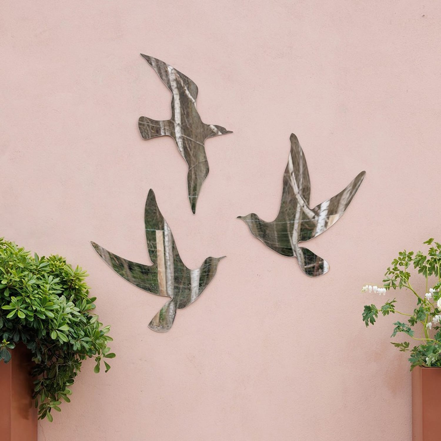 Primrose Wall Mounted Bird Silhouette Acrylic Frameless Mirror Decorative Wall Art Set of 3 in Silver | Size: 3 Pack