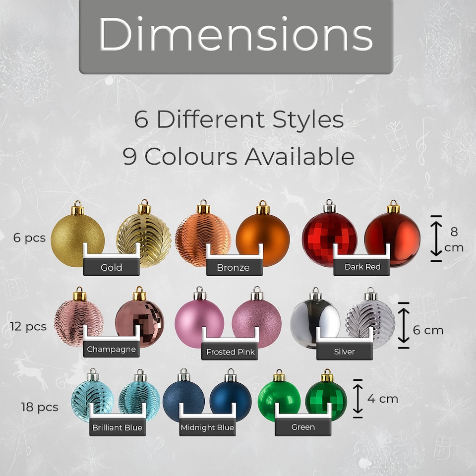 image 1 of Christmas Tree Ornaments Baubles Set | Silver | Silver