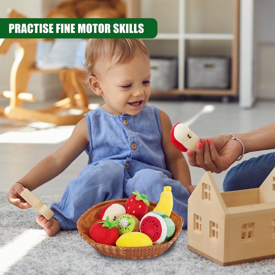 image 1 of The Magic Toy Shop Fabric Fruit Basket Toy Set Role Play Educational Toys for Toddlers