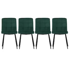 Living and Home Set of 4 Modern Frosted Velvet Dining Chairs with Metal Legs - Green