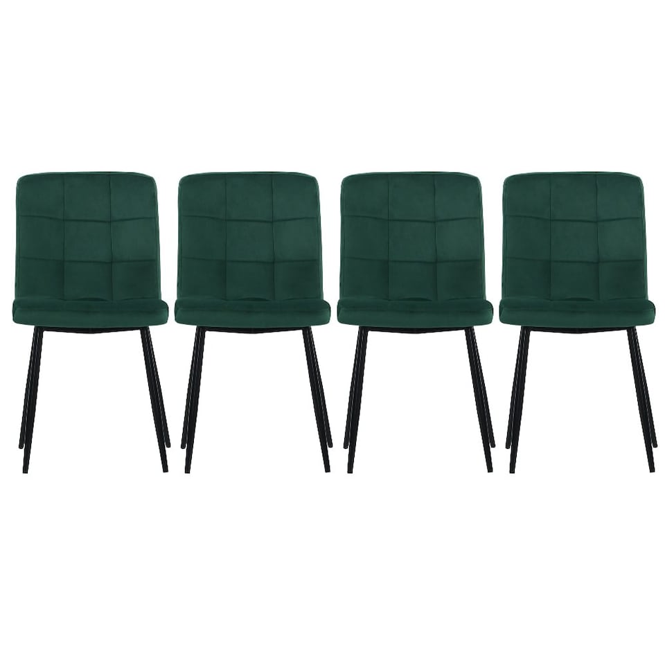 image 1 of Living and Home Set of 4 Modern Frosted Velvet Dining Chairs with Metal Legs - Green