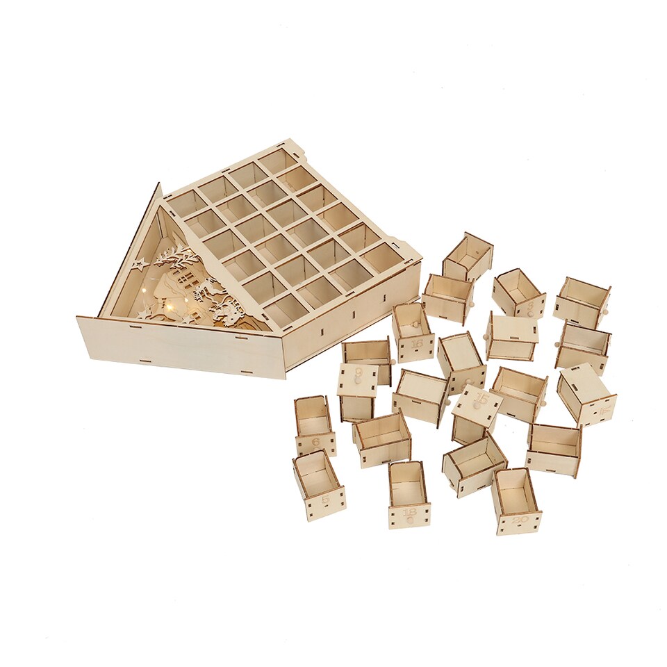 image 1 of Living and Home Wooden Christmas Advent Calendar with LED Light