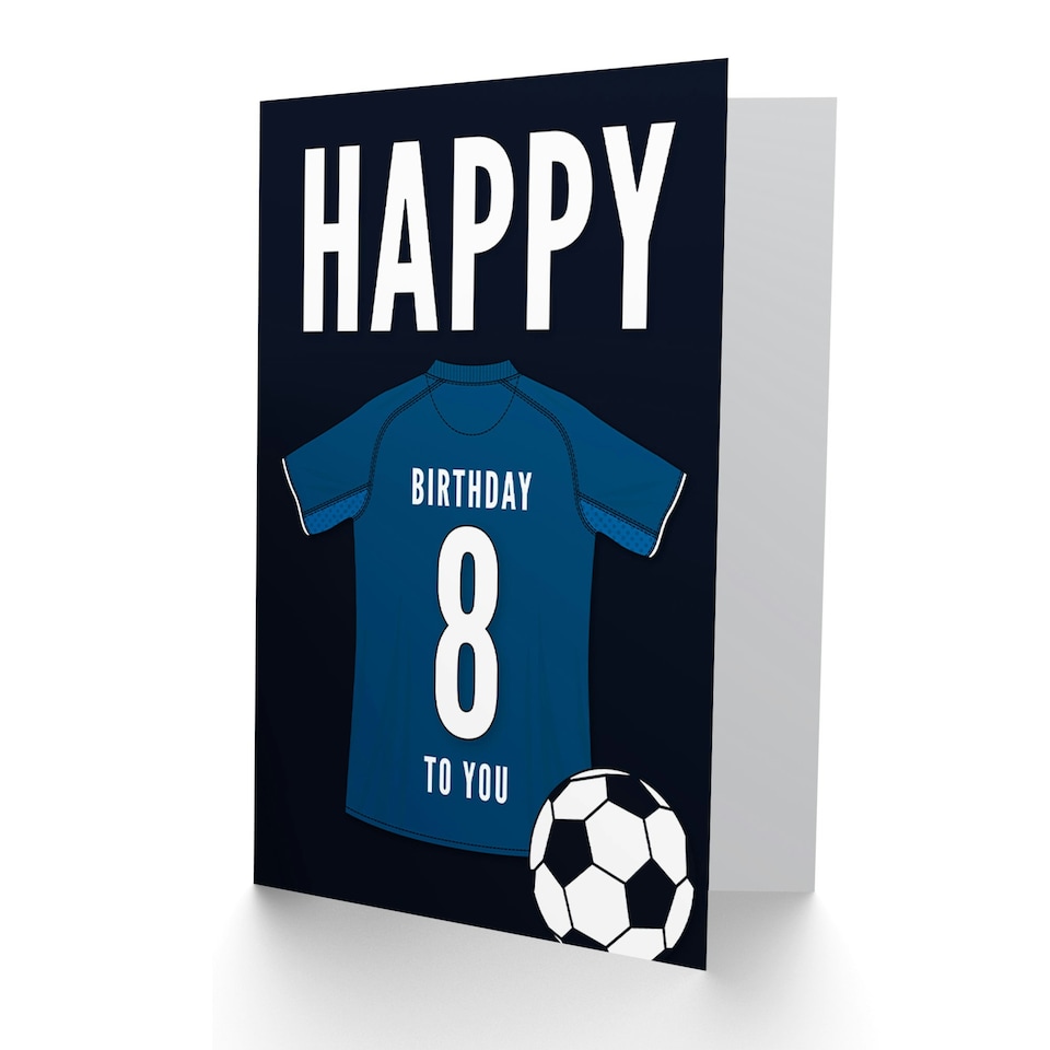 image 1 of Football Strip Kit Dark Top On Age 8 Year Old Child Kids 8th Birthday Card