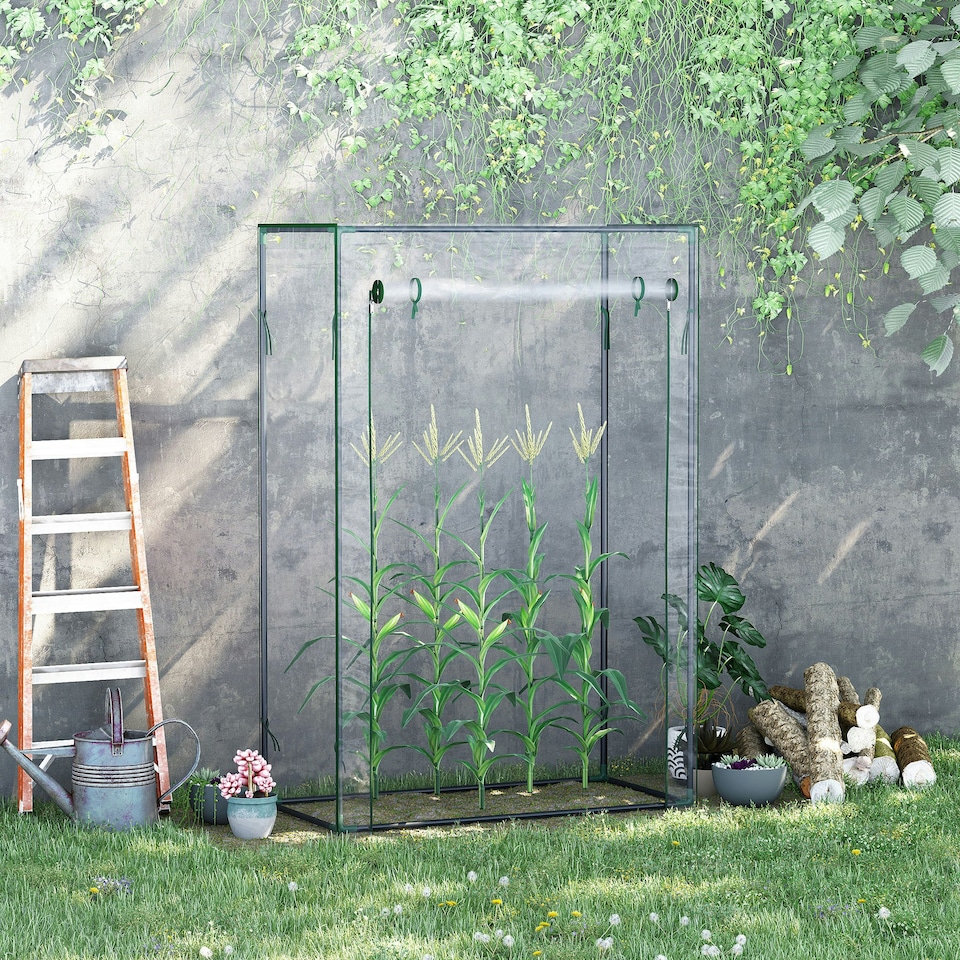 image 1 of Outsunny 100 x 50 x 150cm Greenhouse w/ Zipper Roll-up Door Outdoor