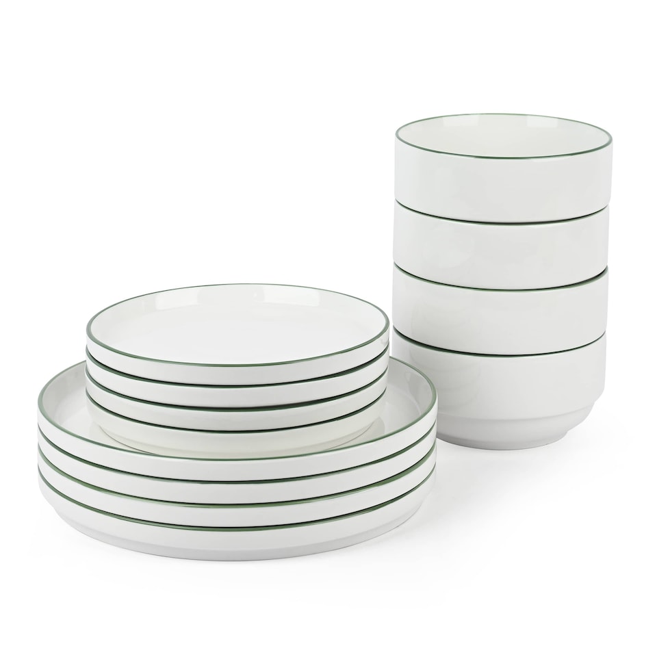 image 1 of 12pc Stackable Green Dinner Set