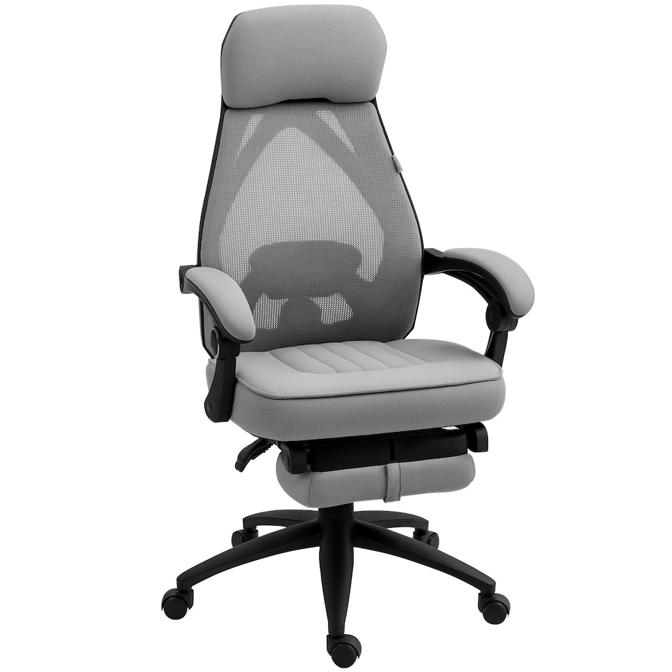 image 1 of Vinsetto Mesh Swivel Task Chair for Home Office with Footrest Dark Grey | Grey