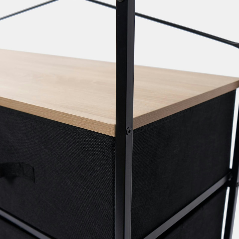 image 1 of OHS Brooklyn 6 Drawer Home Storage Fabric Display Cabinet With Hanging Rail Black