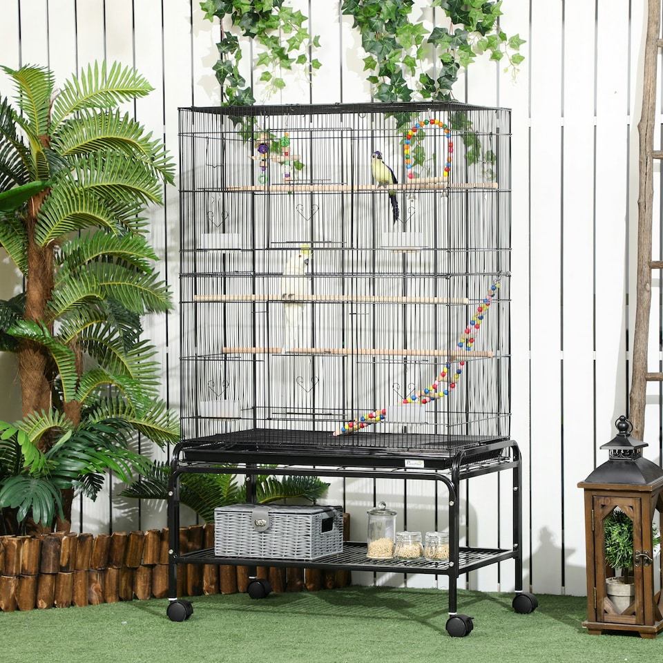 image 1 of PawHut Bird Cage, with Stand, Wheels, Toys, for Budgies, Finches, Parakeets