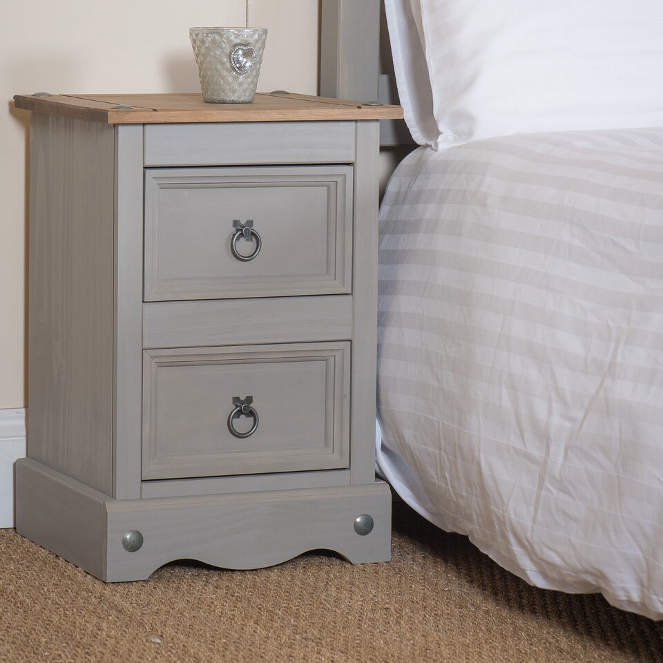 image 1 of Corona Premium 2 Drawer Petite Bedside Cabinet - Shaker-Style Nightstand with Dovetail Drawers | Grey | Grey Wax | One Size | 1