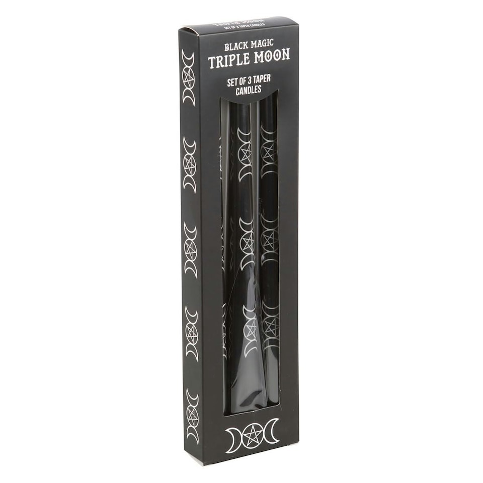Set of 3 Black Magic Triple Moon Taper Candles - Paraffin Wax Multi