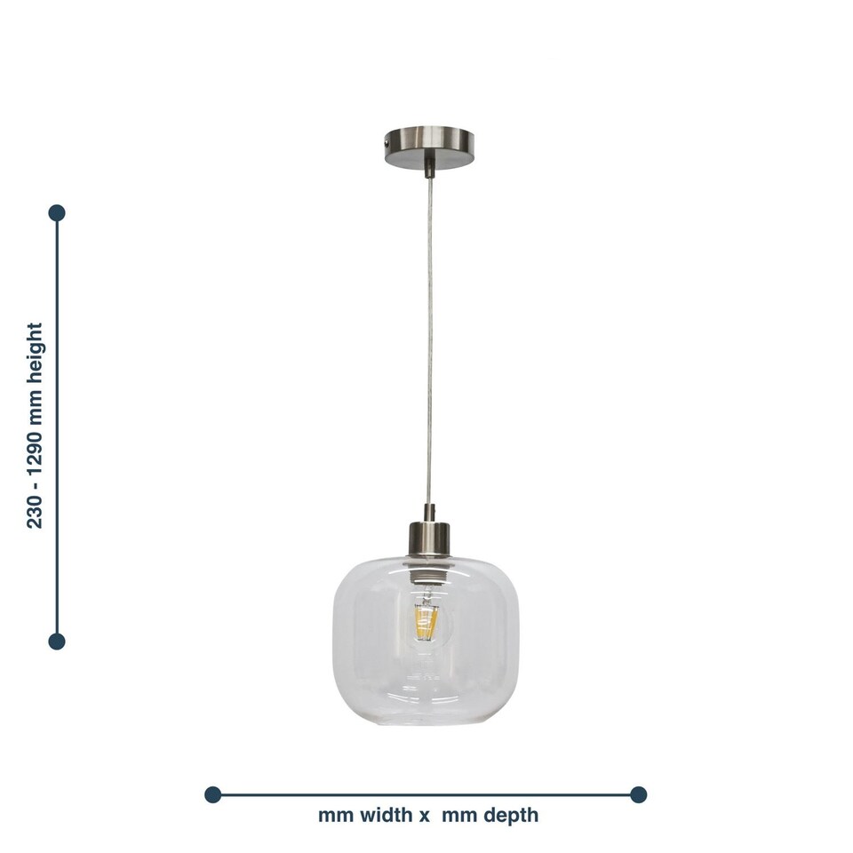image 1 of Bletch - Clear Glass with Satin Nickel Pendant Fitting | Clear | Clear | 1