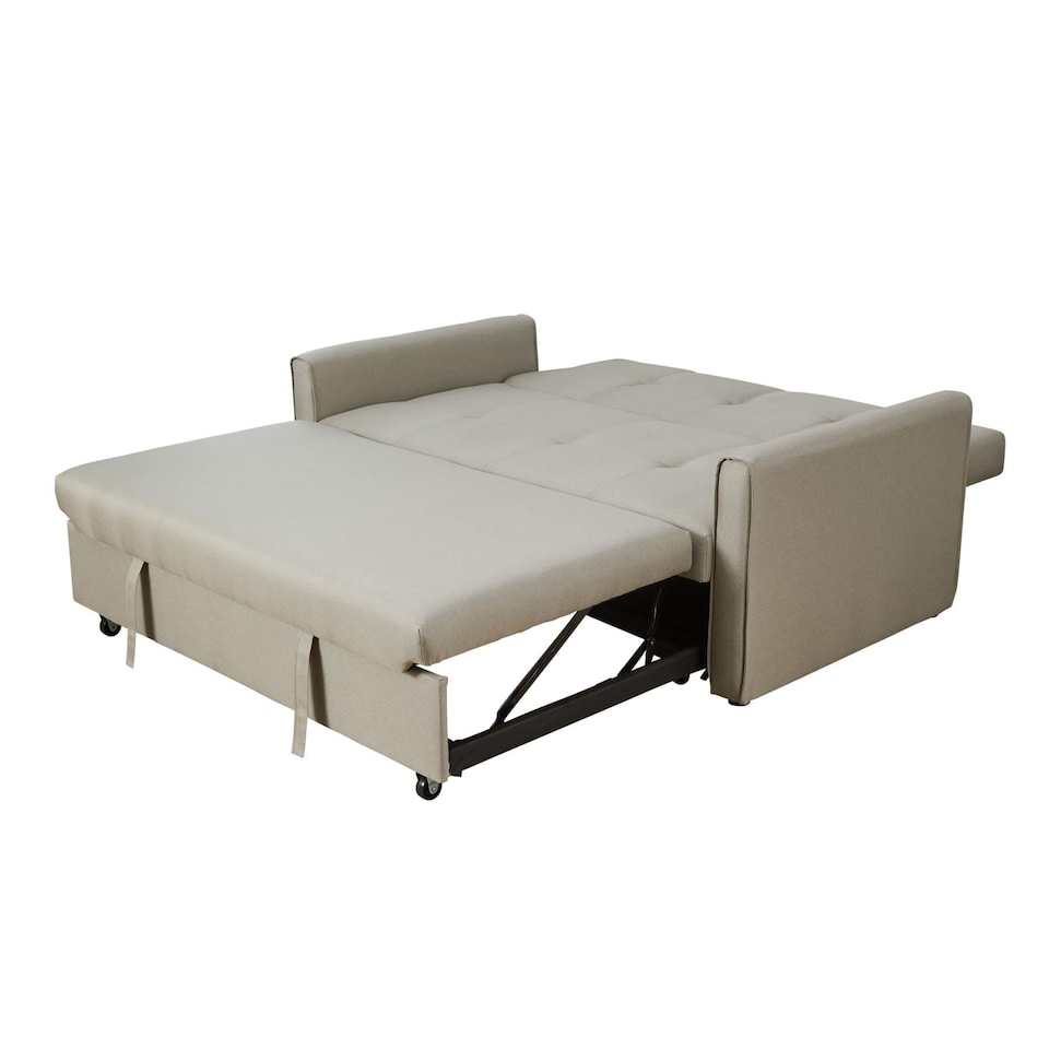 image 1 of Linen Upholstered Two Seater Pull-Out Double Sofa Bed Chair | Cream | Beige