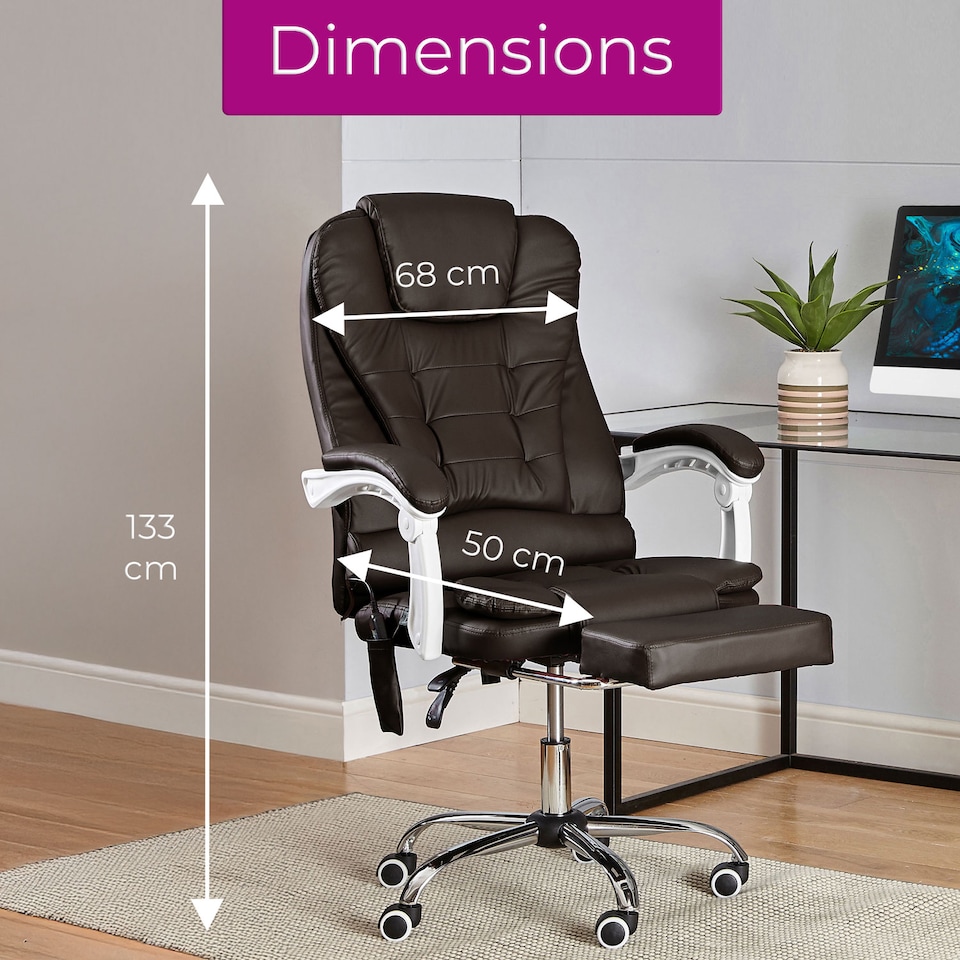 image 1 of Neo Office Chair Brown Faux Leather with Massage Function & Footrest | Brown