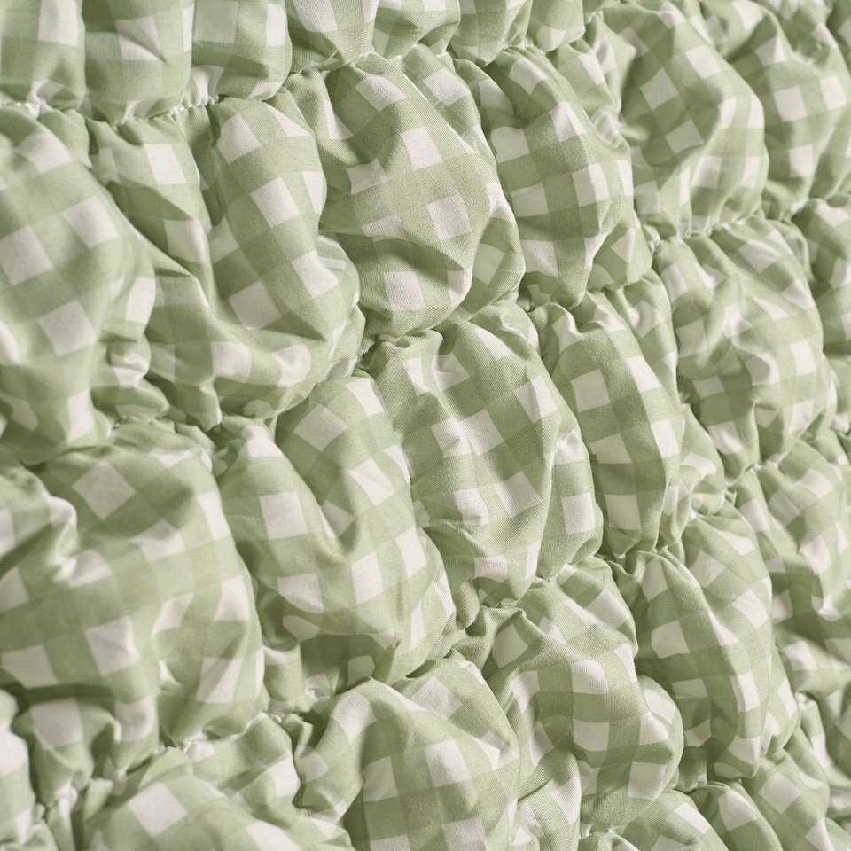image 1 of OHS Gingham Filled Seersucker Duvet Cover Set with Pillowcase Bedding | Green | Sage | Single