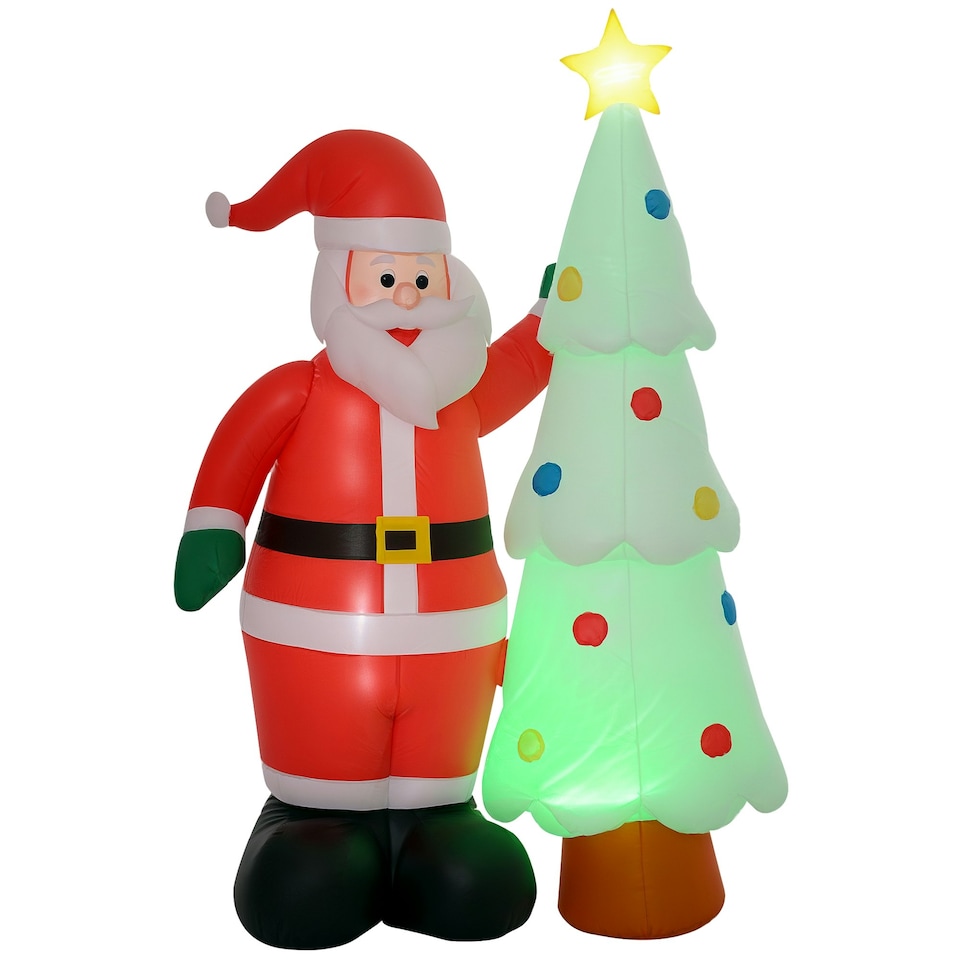 image 1 of Outsunny 7ft Christmas Inflatable Decoration Santa Claus and Christmas Tree