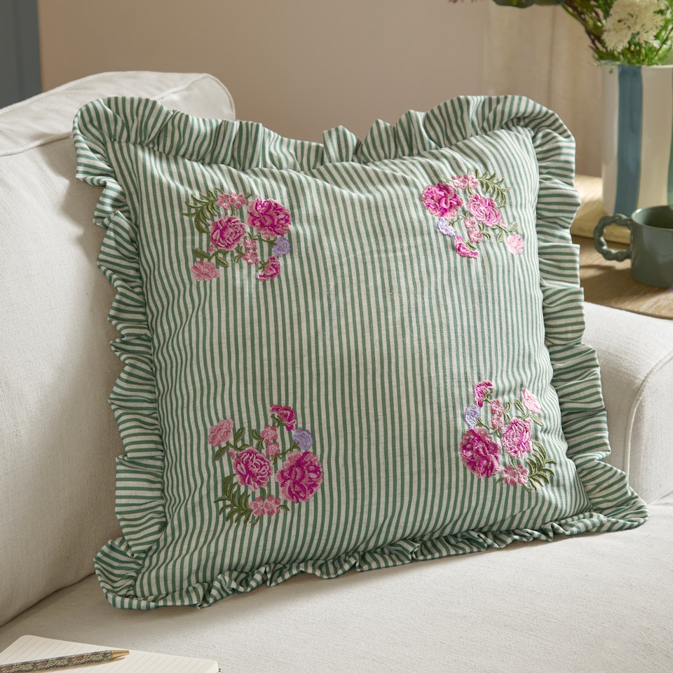 image 1 of Wylder Martha Ruffle Embroidered Ruffle Cushion