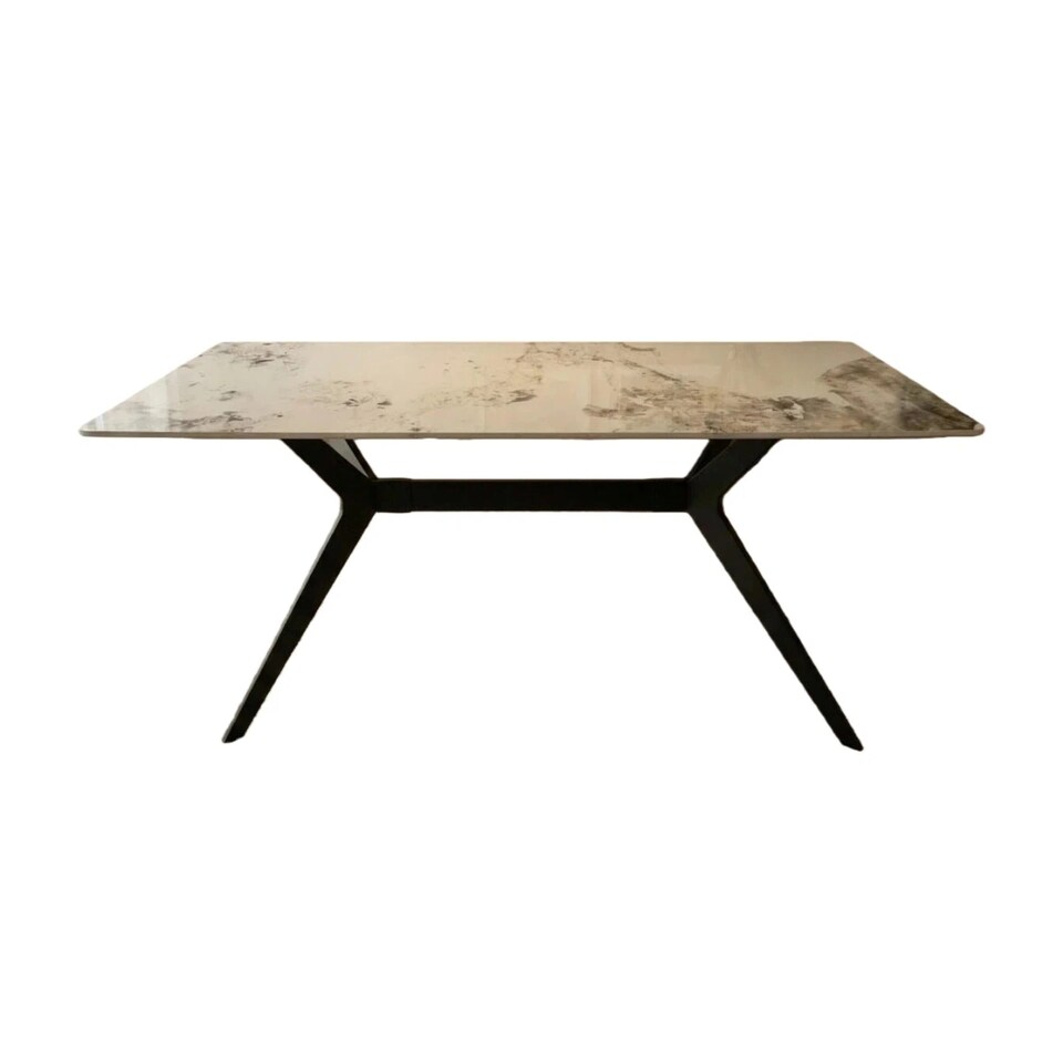 image 1 of San Diego Marble Dining Table with Emily Leather Chairs - Mustard