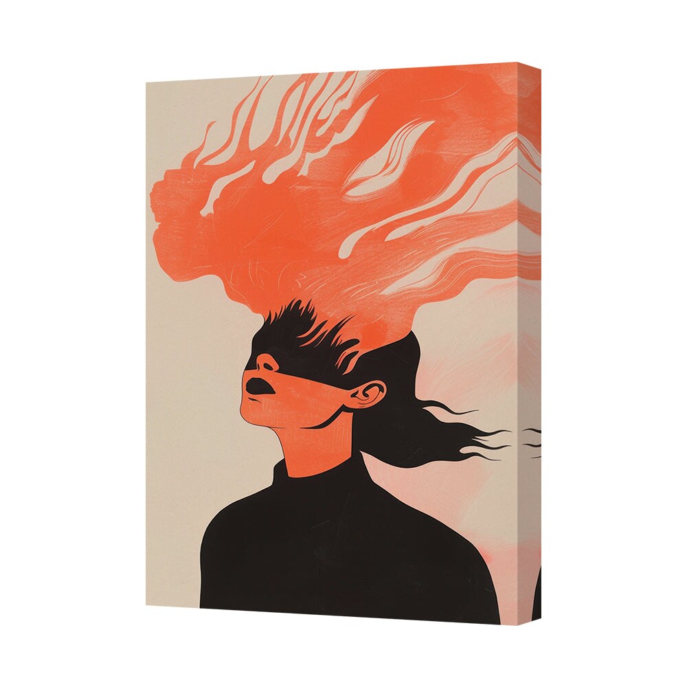 Contemporary Abstract Canvas Art Print Woman With Fiery Orange Hair Framed