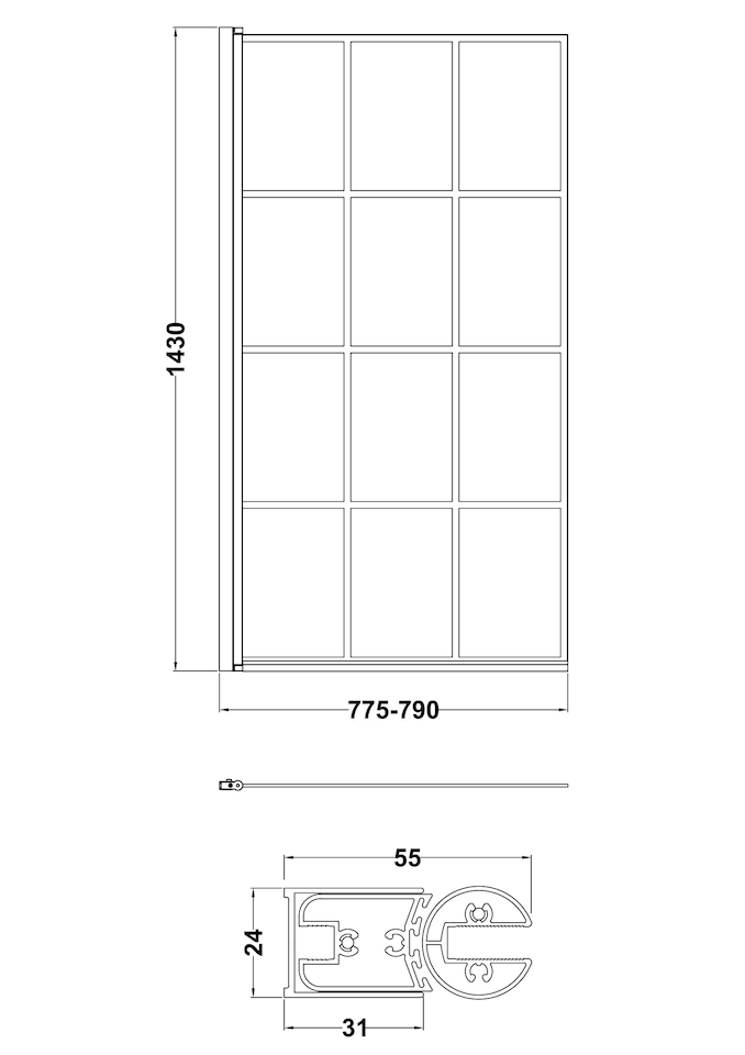 image 1 of Balterley Framed Grid Hinged Reversible Shower Bath Screen Toughened Safety Glass
