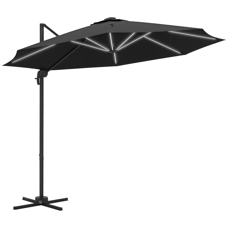 image 1 of Outsunny 3(m) Solar LED Cantilever Parasol Adjustable Garden Umbrella Dark Grey