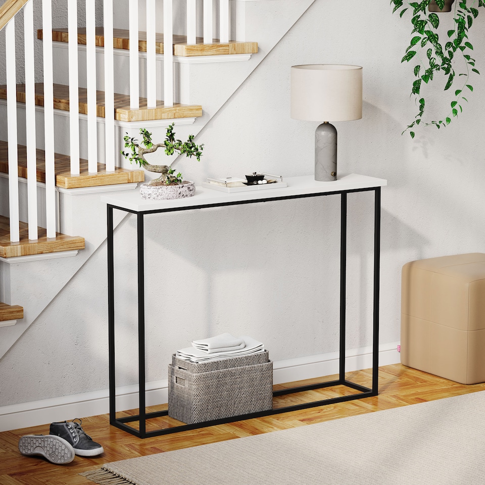 image 1 of Vida Designs Console Table With Metal Leg, White & Black | Black | White & Black