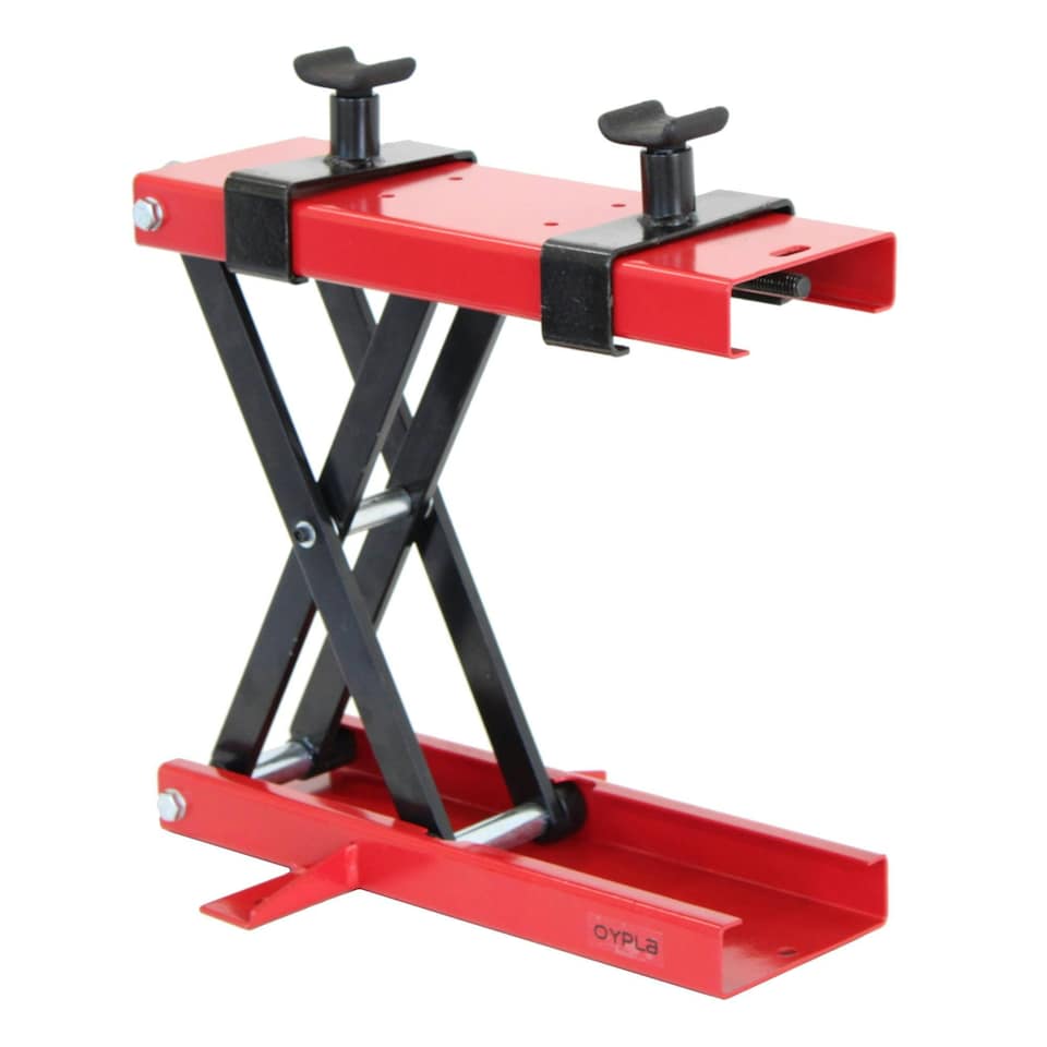 image 1 of Oypla Heavy Duty 500kg Motorcycle Motor Bike Stand Scissor Lift Jack Workshop Red