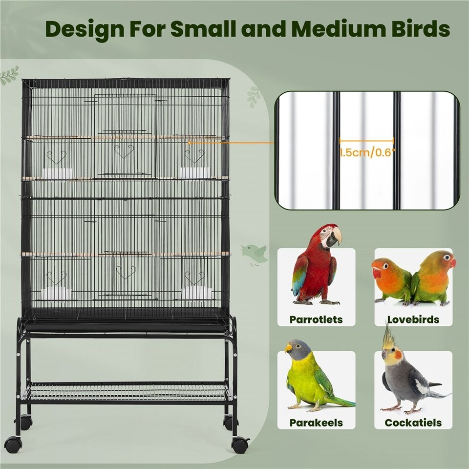 image 1 of Yaheetech 134.5 cm Tall Large Parrot Cage Rolling Metal Birdcage Black