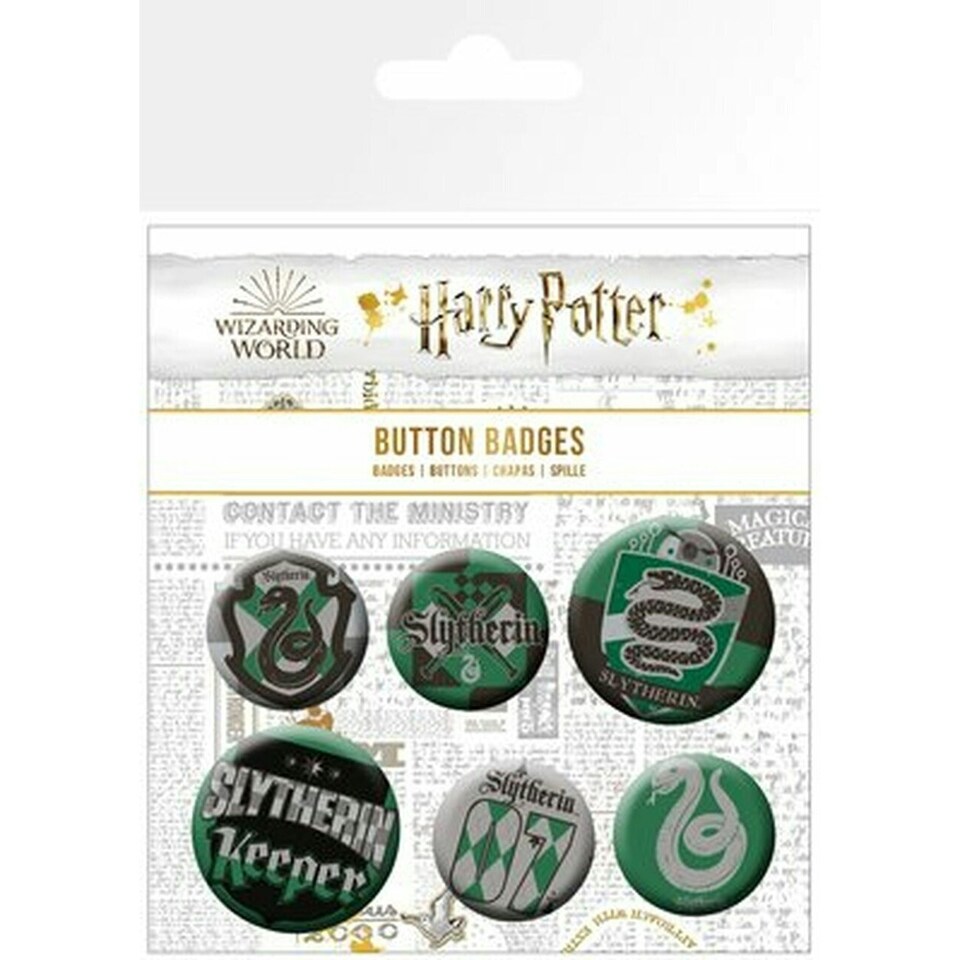 image 1 of Harry Potter Slytherin Badge Set (Pack of 6) - Green/Brown/White - One Size