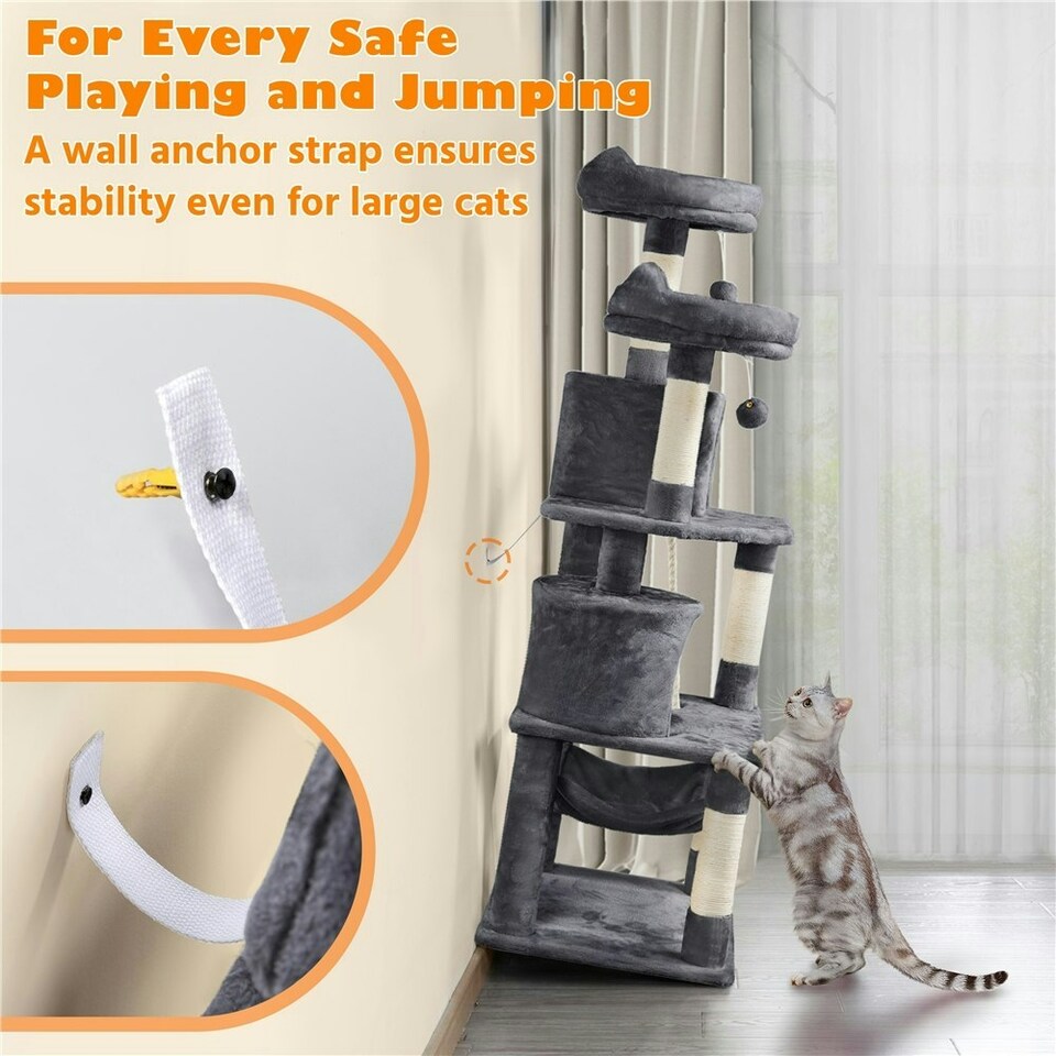 image 1 of Yaheetech 158 cm Multi Level Cat Tree with Condos Dark Grey