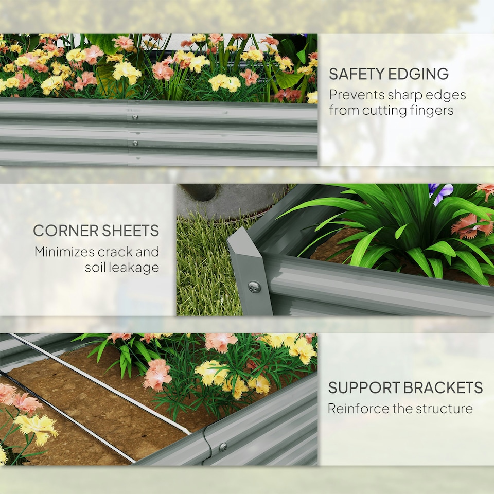 image 1 of Outsunny Galvanised Raised Garden Bed, 180x90x30cm Raised Bed, Silver 