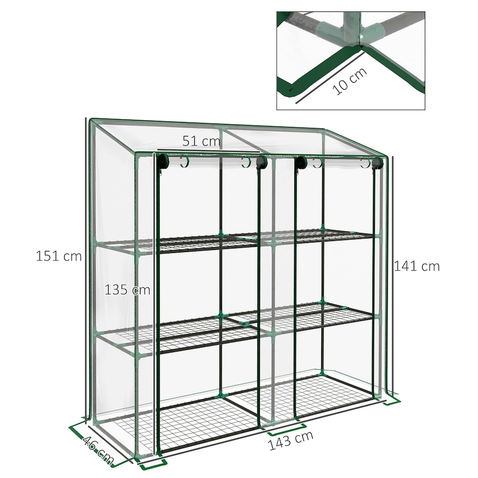 image 1 of Outsunny Mini Green House with 3 Tier Shelves, 151H x 143W x 46Dcm, Clear