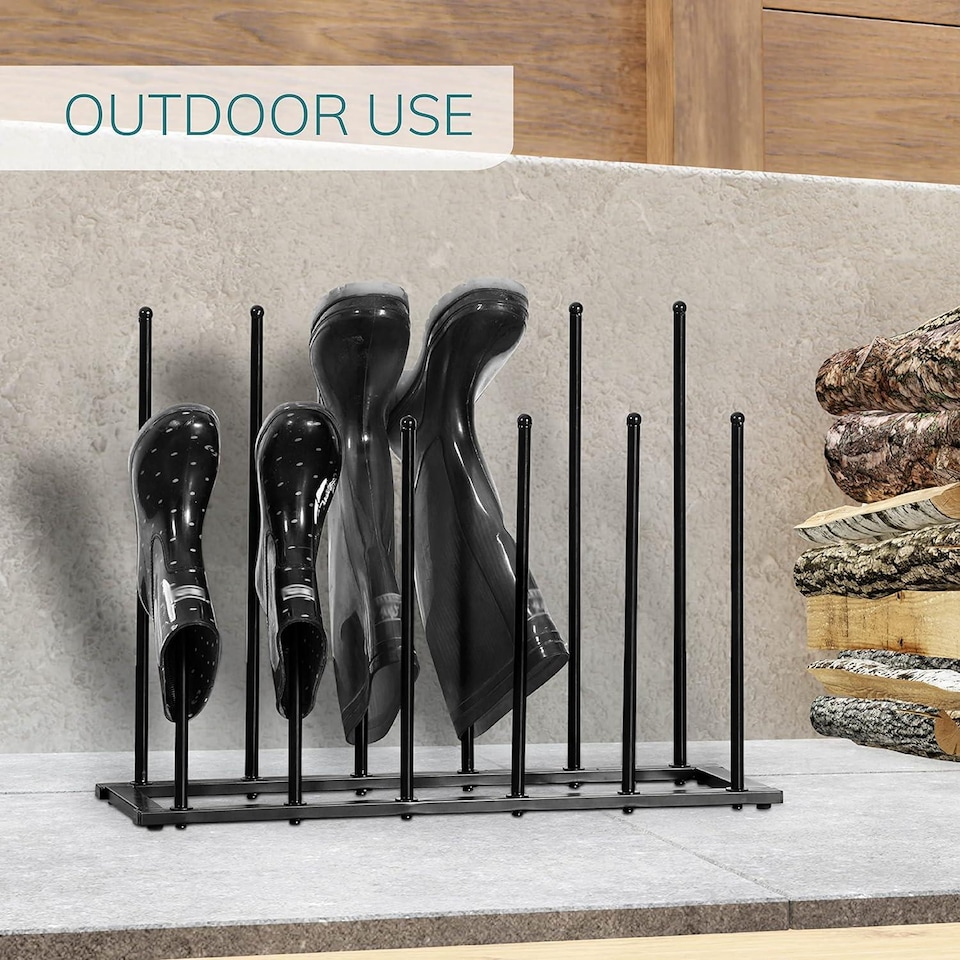 image 1 of House of Home 6 Pair Welly Walking Boot Stand Dryer Metal Shoe Rack Garden Shed Home Storage | Black