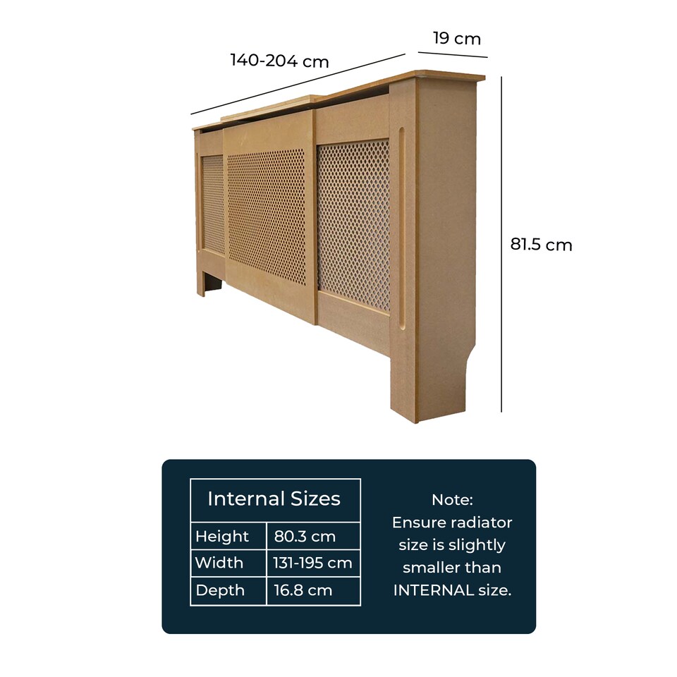 image 1 of JSH Radiator Cover Wood Unpainted Diamond MDF - Adjustable - 140-204cm (W) x 81.5cm (H) x 19cm (D) | Brown