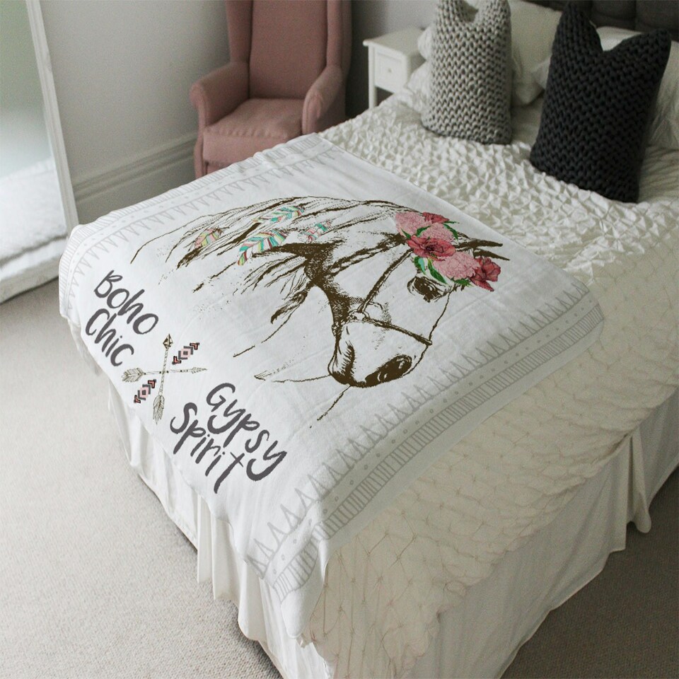 image 1 of horse with flower Chic (Blanket)