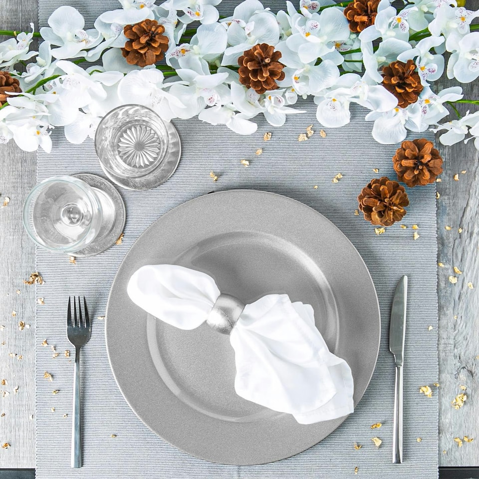 image 1 of Argon Tableware 12 Piece Metallic Charger Plates Set - Silver Grey