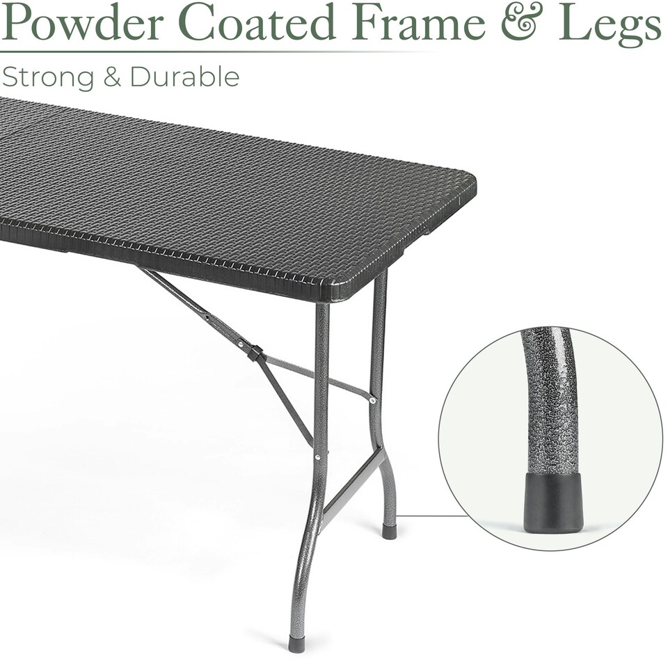 image 1 of Christow Folding Garden Table Rattan Effect Outdoor Camping Dining 6 Seater 6ft
