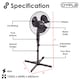 image 3 of 16 Inch Oscillating Black Extendable Free Standing Pedestal Fan