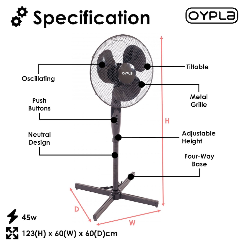 image 1 of 16 Inch Oscillating Black Extendable Free Standing Pedestal Fan