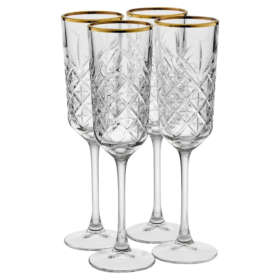 image 1 of Timeless Champagne Flutes With Gold Rim Party Glassware Gift Set 175ml | Clear | Clear | Set of 8