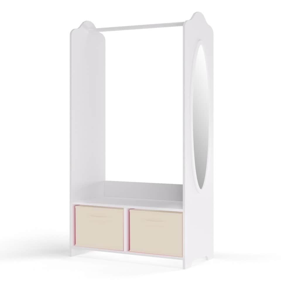 image 1 of Kids MDF Wooden Hanging Clothes Rail Wardrobe Storage Shelves with Inserts Mirror | Cream | Cream