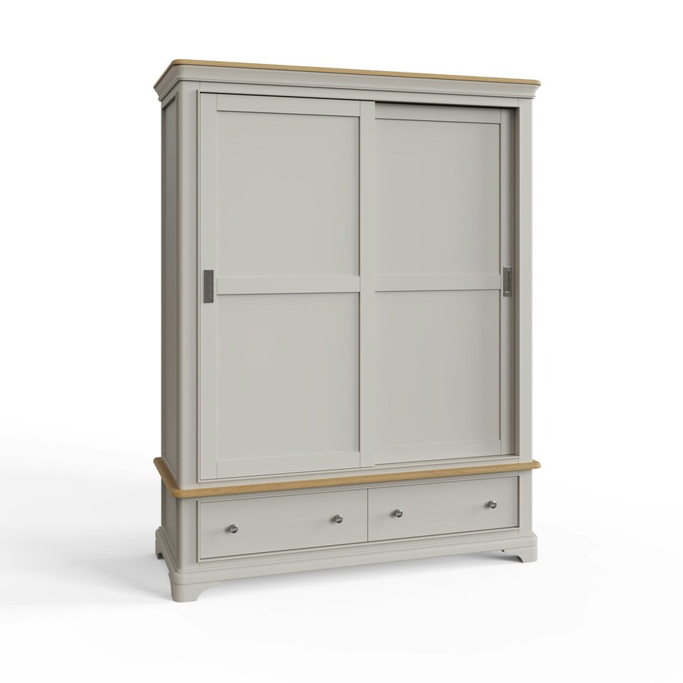 image 1 of Faire 150cm Sliding Combination Wardrobe in Dove Grey with Oak Top Grey