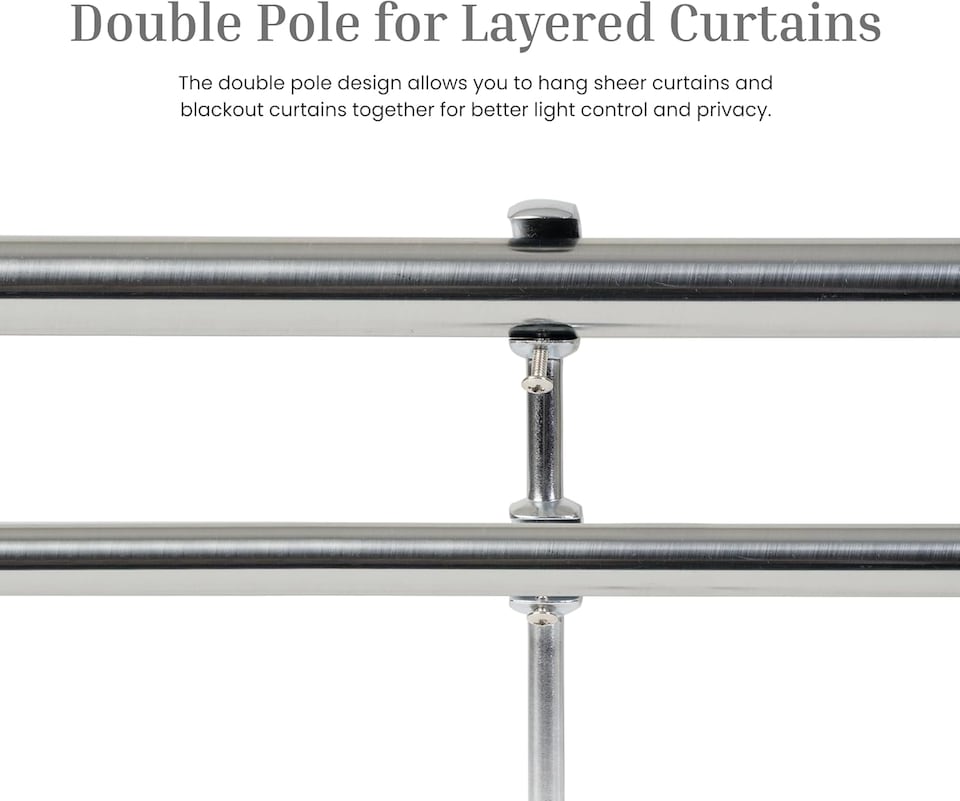 image 1 of Lister Cartwright Double Curtain Extendable Pole Set with Chrome Ball Finials- 19mm & 28mm Metal Poles(120- 220 cm)