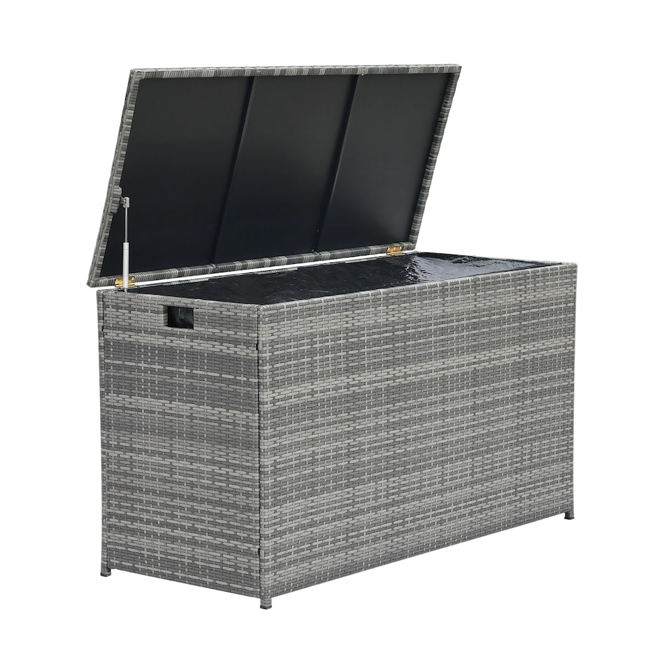 image 1 of Teamson Home Outdoor Garden Storage Box X-Large 700L Grey Wicker Rattan
